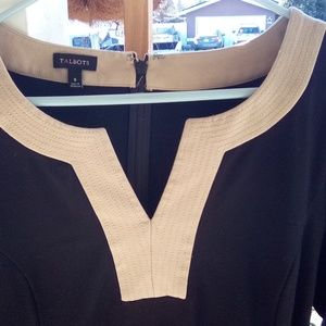Talbot's dress, middi, black and collar tan, zip up in back size 8